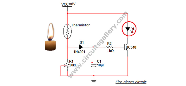 Simple Fire Alarm Circuit | Thermistor Circuit Diagram