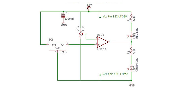 Simple LM35 Electronic Temperature Sensor Indicator Circuit