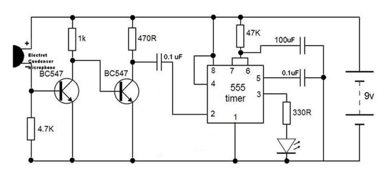 Clap Switch Circuit Using 555