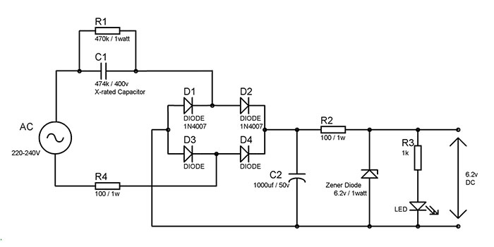 Atajos comentarista Máquina de escribir Transformer Less AC to DC Power Supply Circuit Using Dropping Capacitor -  Circuits Gallery