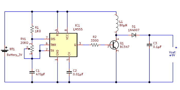 A Simple DC-DC Boost Converter Circuit using 555 Timer IC