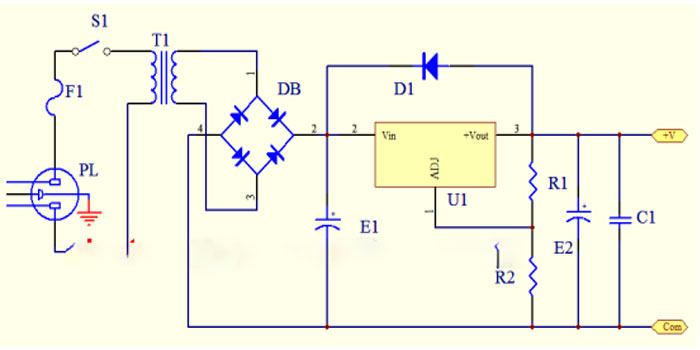 Variable DC Power Supply Schematic Using LM317 Voltage Regulator