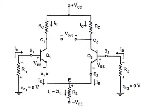 Equivalent DC circuit of the dual input balanced output differential amplifier